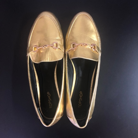 TOPSHOP Gold Cuffed Loafers - Picture 2 of 5